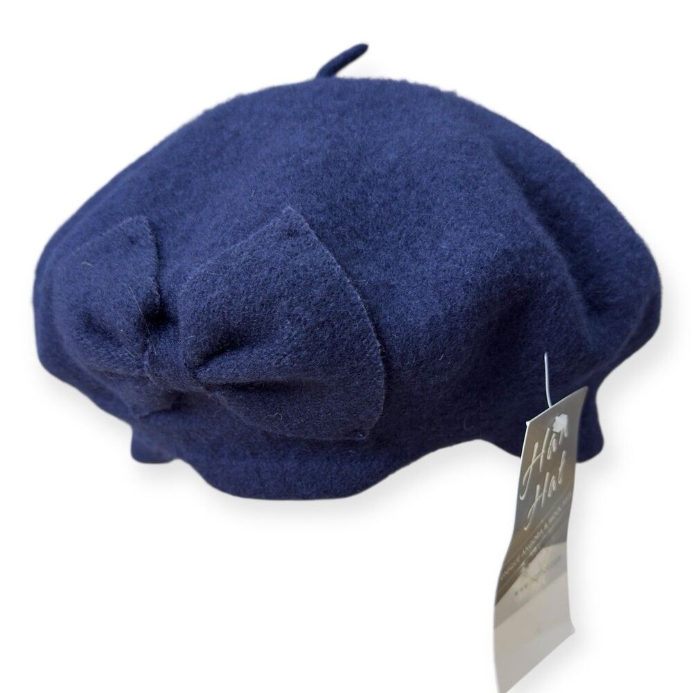 Vintage Beret w/ Bow Wool Blend Navy Blue NEW Staple Clueless 90s City Paris y2k